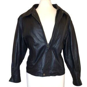 Vintage Custom Made Black Leather Biker / Bomber Jacket - Women's Small